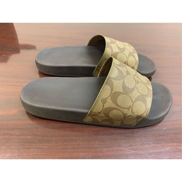 COACH Women's ULI Signature Sport Slide,Khaki/Black, Size 10 - Picture 2 of 5